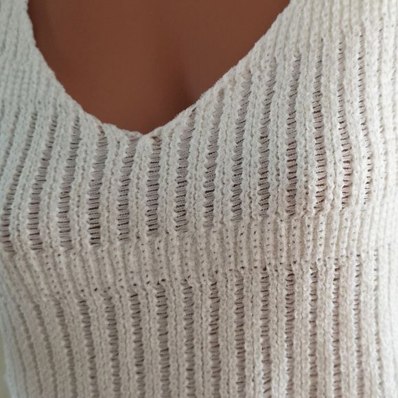 Long Sleeve V-Neck Open Knit Pullover Sweater off-white - Picture 9 of 12
